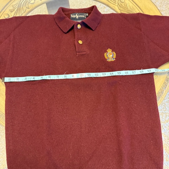 VTG Polo Ralph Lauren Wine Collared Crest Two Button Lambswool Sweater Men’s S - Picture 9 of 11